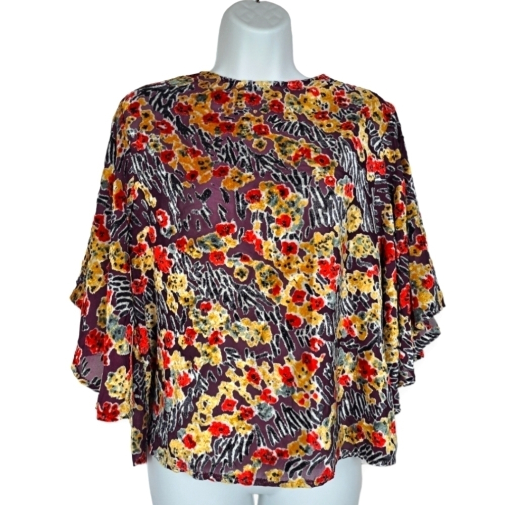 Topshop Semi Sheer Velvet Floral Bell Sleeve
